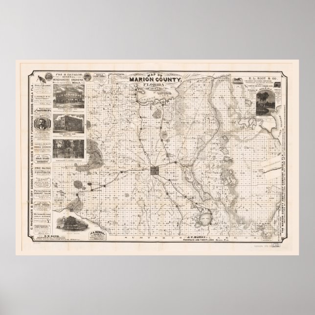 Map of Marion County, Florida (1892) Poster (Front)