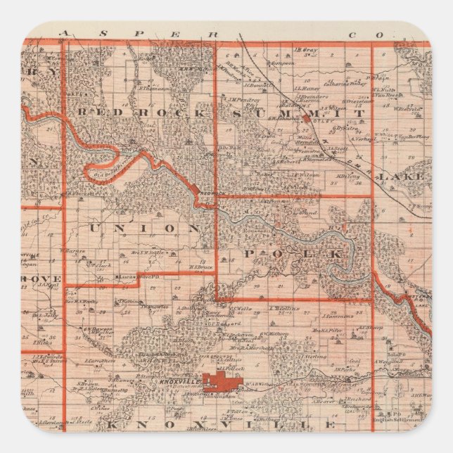 Map of Marion County, State of Iowa Square Sticker (Front)