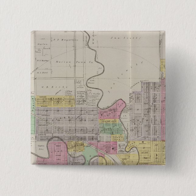 Map of Marion, Marion County, Kansas 2 Inch Square Button (Front)