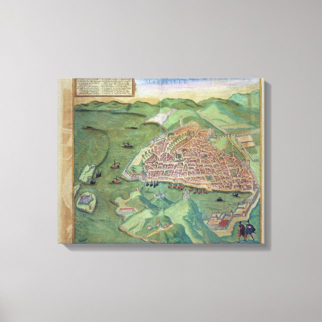 Map of Marseilles, from 'Civitates Orbis Terrarum' Canvas Print (Front)