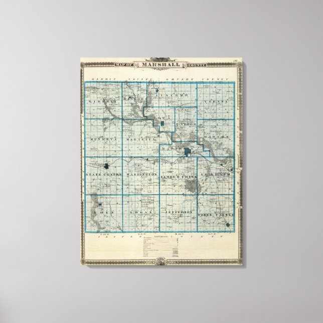 Map of Marshall County, State of Iowa Canvas Print (Front)