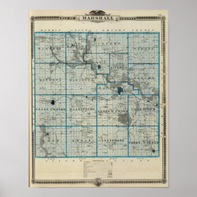 Map of Marshall County, State of Iowa Poster (Front)