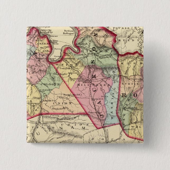 Map of Mason, Jackson, Roane counties 2 Inch Square Button (Front)