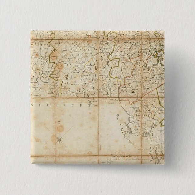 Map Of Massachusetts 2 Inch Square Button (Front)