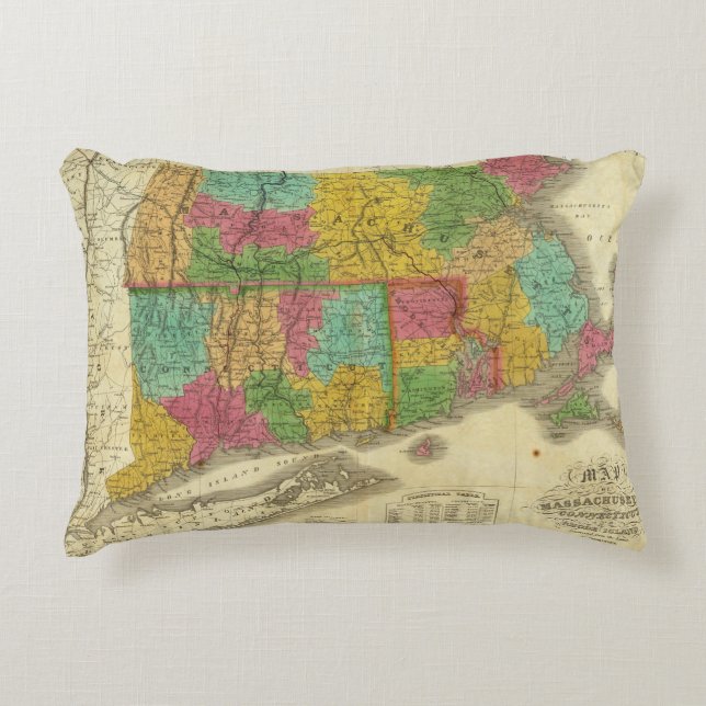Map of Massachusetts and Connecticut Decorative Pillow (Front)