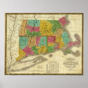 Map of Massachusetts and Connecticut Poster