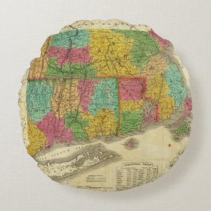 Map of Massachusetts and Connecticut Round Pillow