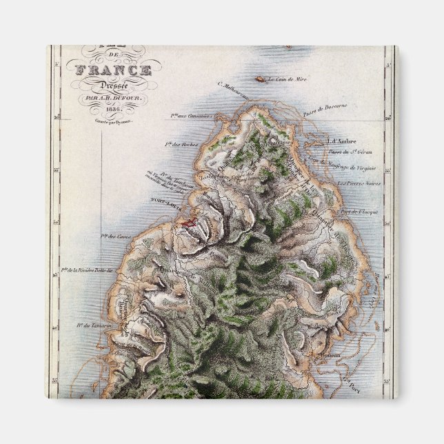 Map of Mauritius, illustration 'Paul et Virginie' Magnet (Front)