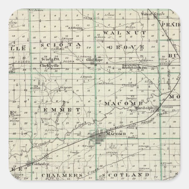 Map of McDonough County, Rushville Square Sticker (Front)
