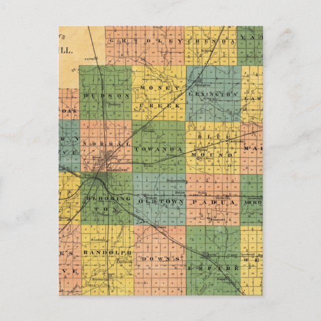 Map of McLean County, Illinois 1886 Postcard (Front)