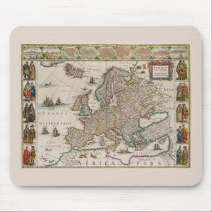 Map of Medieval Europe (by Willem Blaeu) Mouse Pad