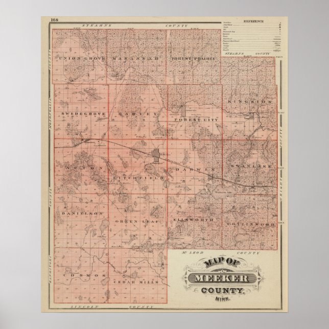 Map of Meeker County, Minnesota Poster (Front)