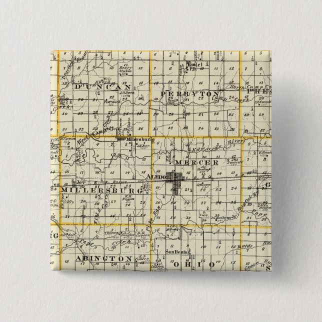Map of Mercer County, Rock Island and Plano 2 Inch Square Button (Front)