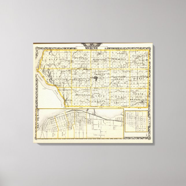 Map of Mercer County, Rock Island and Plano Canvas Print (Front)