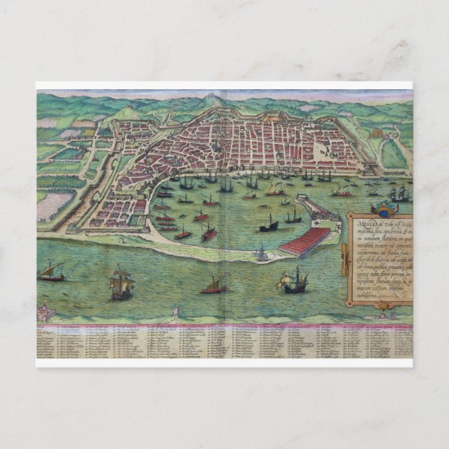 Map of Messina, from 'Civitates Orbis Terrarum' by Postcard (Front)