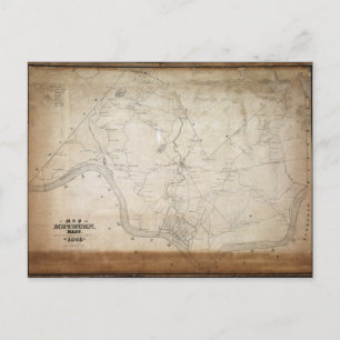 Map of Methuen Massachusetts in 1846 Postcard