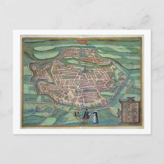 Map of Metz, from 'Civitates Orbis Terrarum' by Ge Postcard (Front)