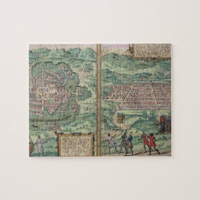 Map of Mexico and Cuzco, from 'Civitates Orbis Ter Jigsaw Puzzle (Horizontal)