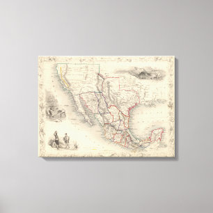 Map of Mexico, California and Texas Canvas Print