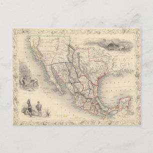 Map of Mexico, California and Texas Postcard