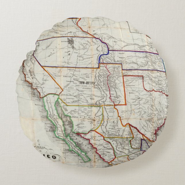 Map Of Mexico & California Round Pillow (Front)