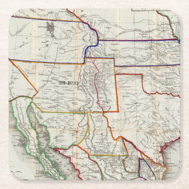 Map Of Mexico & California Square Paper Coaster (Front)