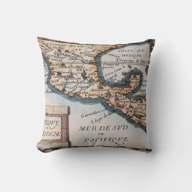 Map of Mexico or New Spain | 1625 Throw Pillow (Front)
