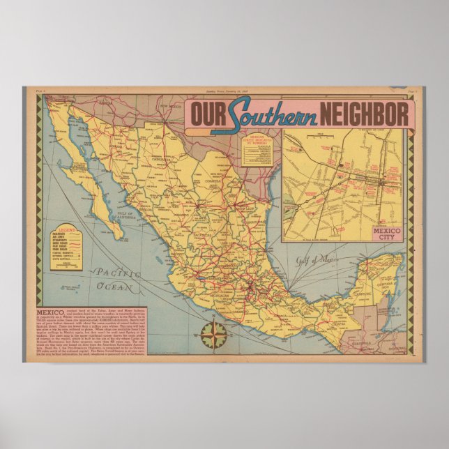 Map of Mexico - "Our Southern Neighbour" Poster (Front)