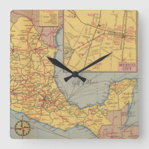 Map of Mexico - "Our Southern Neighbour" Square Wall Clock