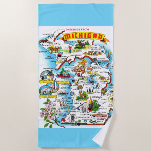 Map of Michigan  Beach Towel