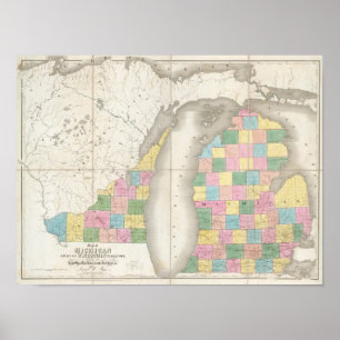 Map of Michigan & Part Of Wisconsin Territory Poster