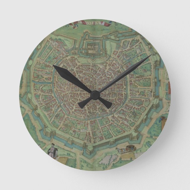 Map of Milan, from 'Civitates Orbis Terrarum' by G Round Clock (Front)
