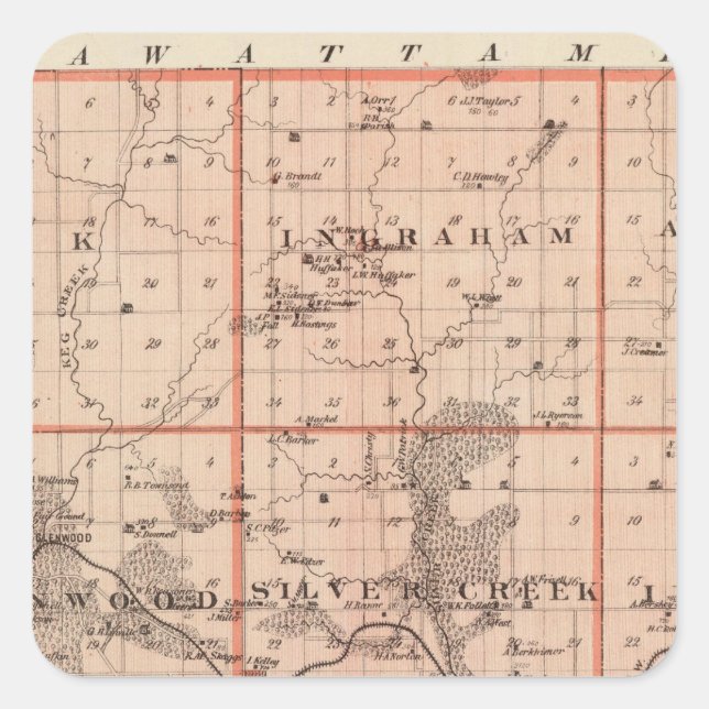 Map of Mills County, State of Iowa Square Sticker (Front)