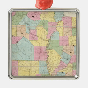 Map of Mississippi, Louisiana & Arkansas Metal Ornament