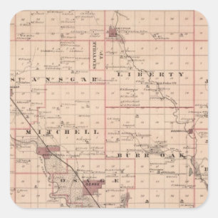 Map of Mitchell County, State of Iowa Square Sticker
