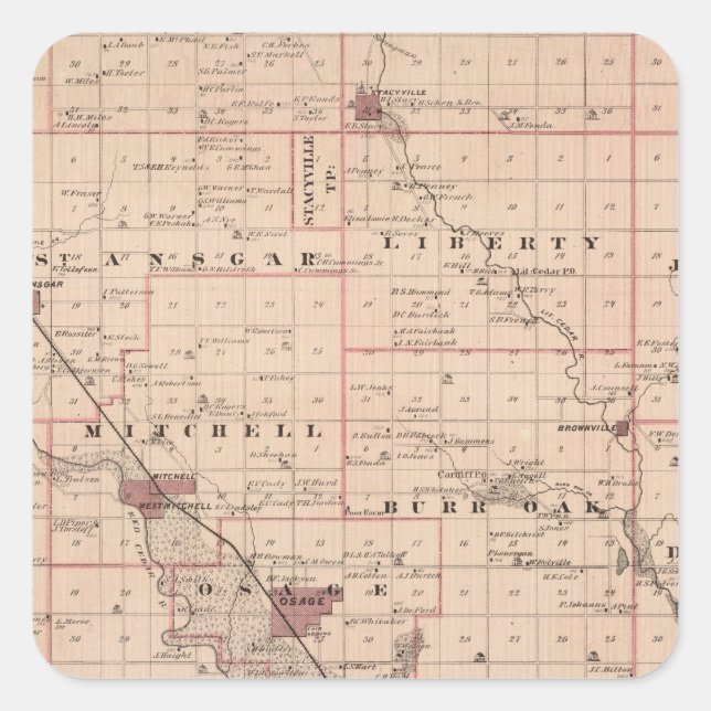 Map of Mitchell County, State of Iowa Square Sticker (Front)
