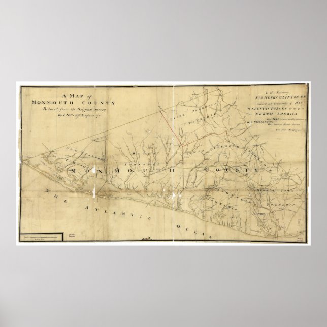Map of Monmouth County New Jersey (1781) Poster (Front)
