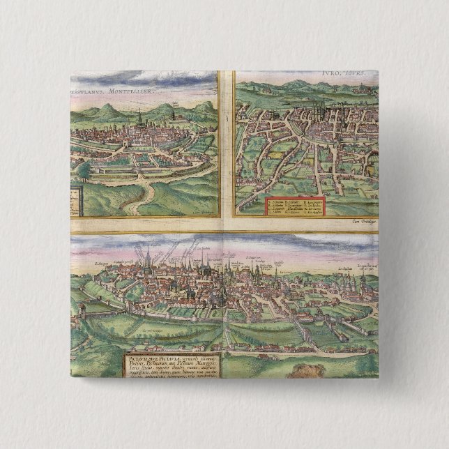 Map of Montpellier, Tours, and Poitiers, from 'Civ 2 Inch Square Button (Front)