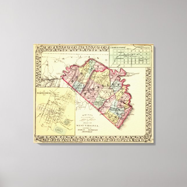 Map of Morgan, Berkeley, and Jefferson counties Canvas Print (Front)