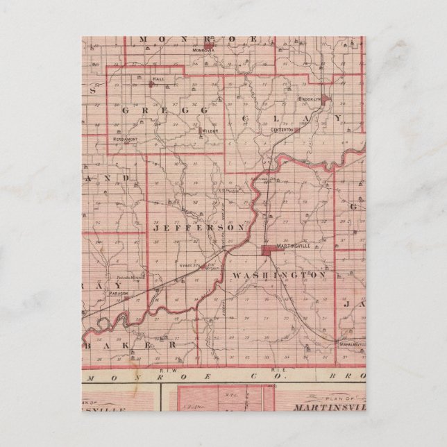 Map of Morgan County with Mooresville Postcard (Front)