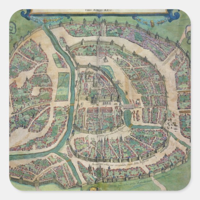 Map of Moscow, from 'Civitates Orbis Terrarum' by Square Sticker (Front)