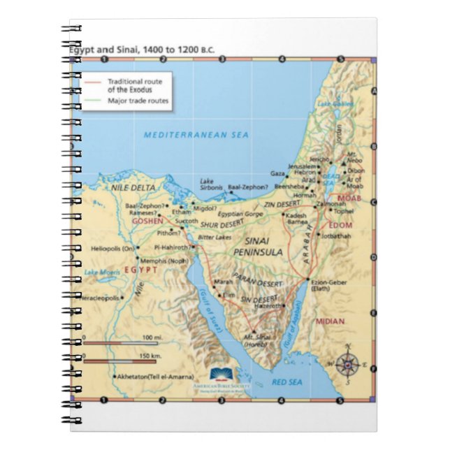 Map of Moses Exodus Egypt and Sinai 1400 to 1200 B Notebook (Front)