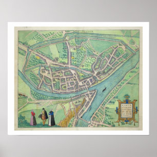 Map of Namur, from 'Civitates Orbis Terrarum' by G Poster