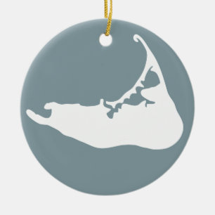 Map of Nantucket White and Porcelain Blue Ceramic Ornament