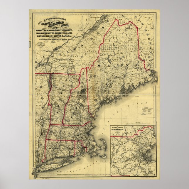 Map of New England and Surroundings (1860) Poster (Front)
