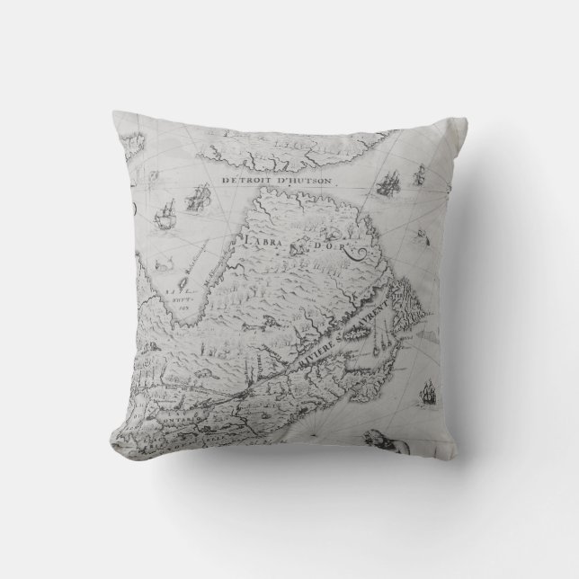 Map of New France or Canada Throw Pillow (Front)