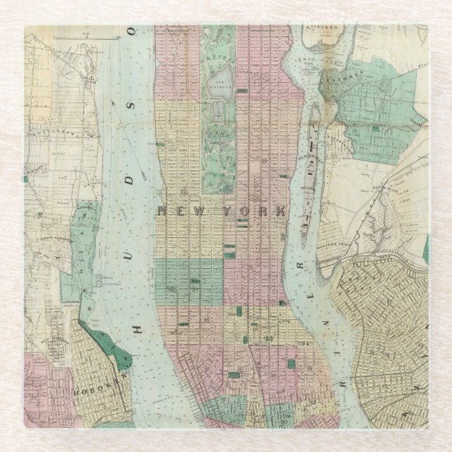 Map of New York and Vicinity Glass Coaster (Front)