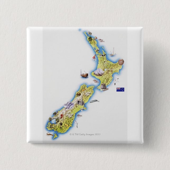 Map of New Zealand 2 Inch Square Button (Front)