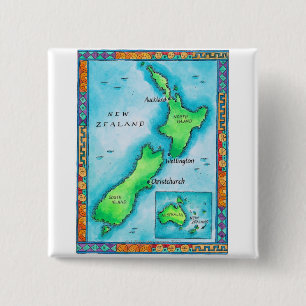 Map of New Zealand 2 Inch Square Button
