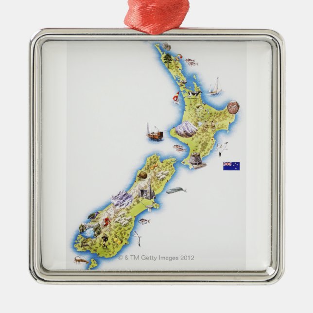 Map of New Zealand Metal Ornament (Front)